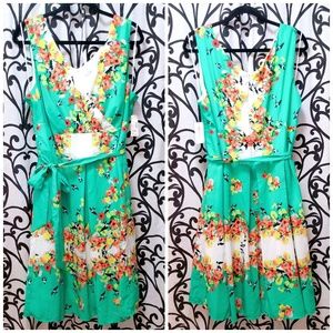 DRESS BARN Plus Green Floral Birds Dress
